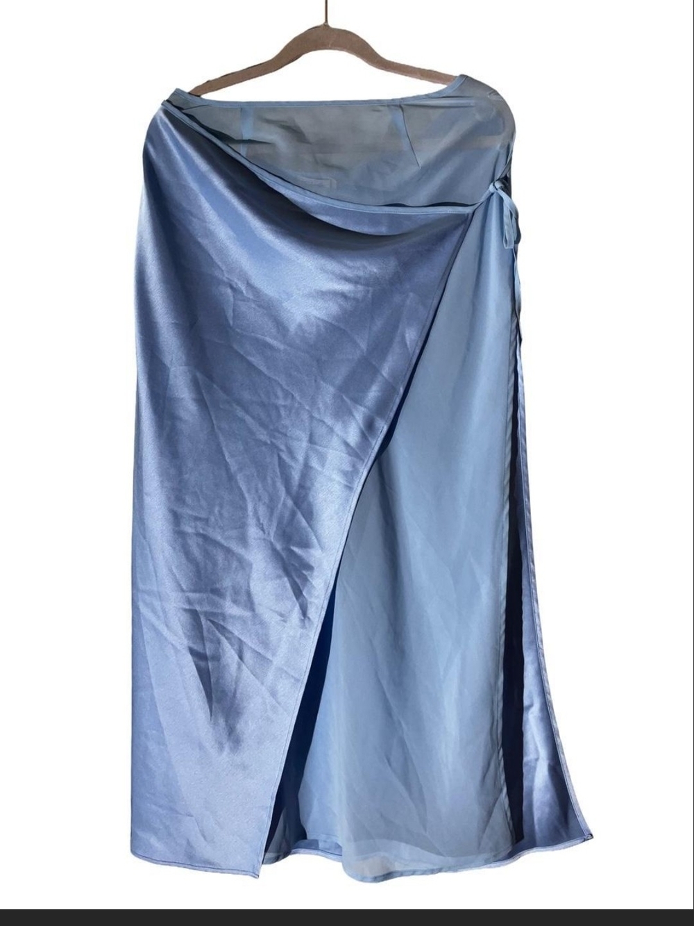 Ricky Midi Skirt Ownley Large Blue Satin Maxi Wrap Skirt - Picture 5 of 7